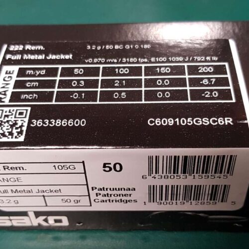 Sako Range FMJ .222rem/ 50kpl rasia