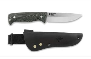 Peltonen Knives M07 Full Tang, vihreä micarta, musta nahkatuppi